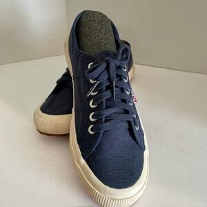 Superga Navy Canvas Sneakers Classic Lace Up Low Top Womens 40  | 9-9.5 Casual